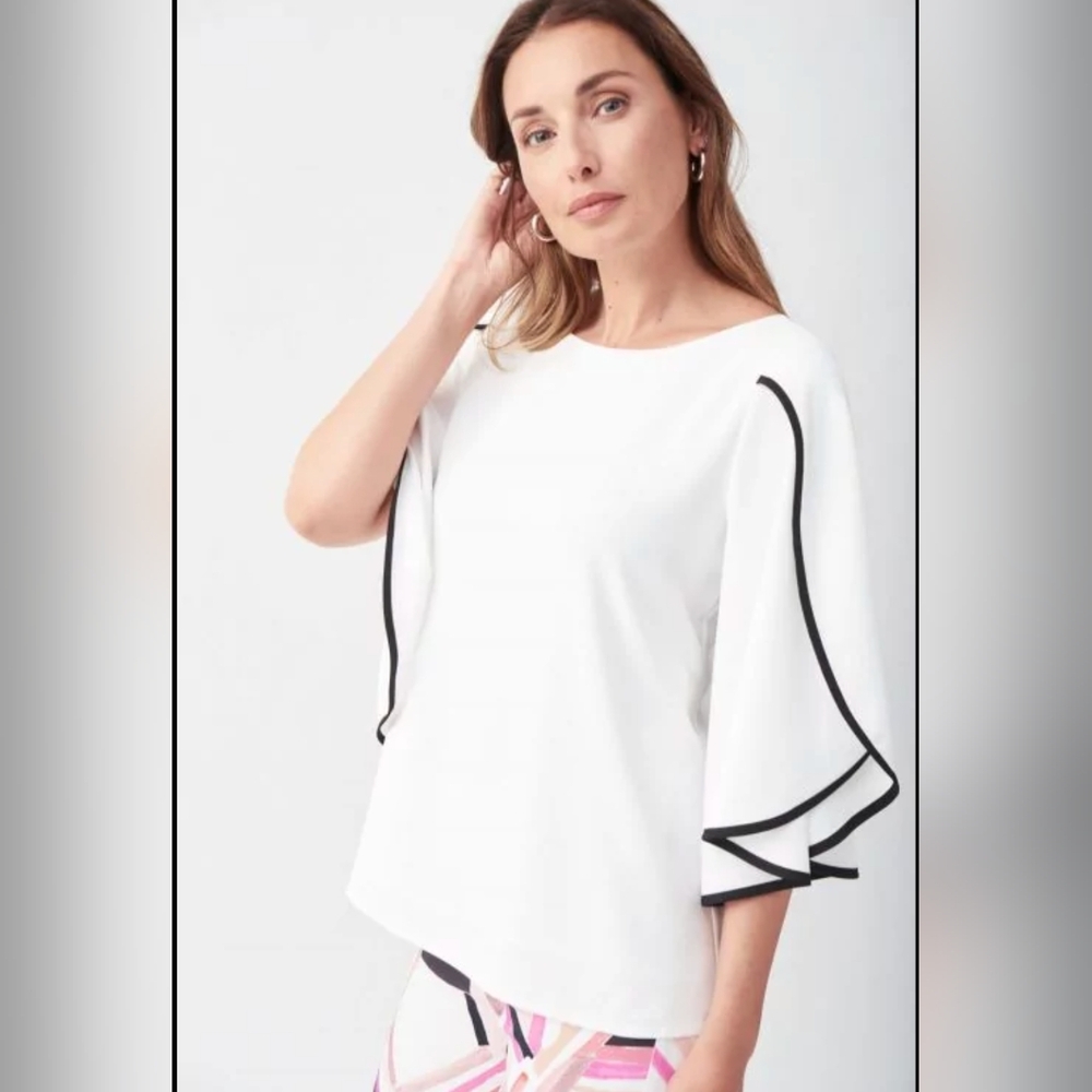 Joseph Ribkoff Contrast Trim Georgette Top Style 221029, sz 6